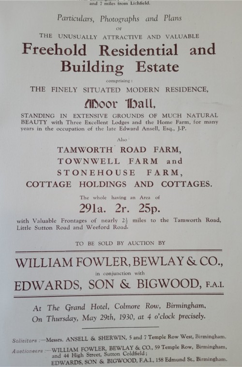 Moor Hall 1930 Auction details